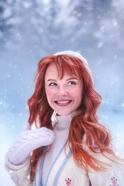 winter, snow, young woman, redhead