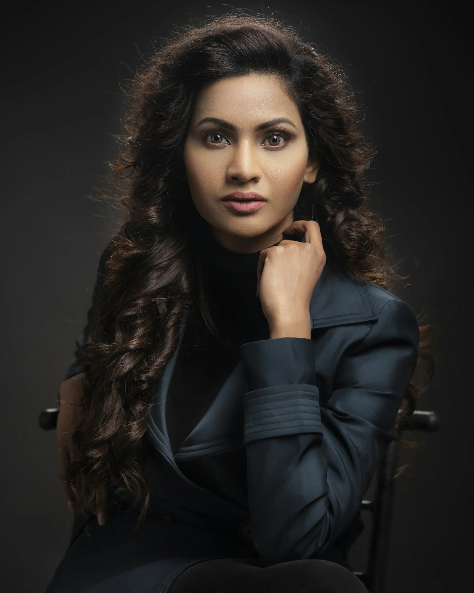 woman in black leather jacket