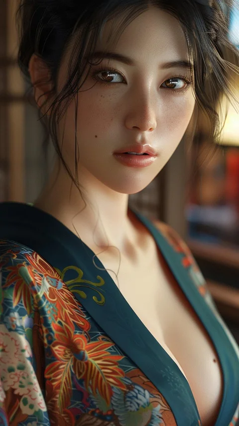 japanese, woman, kimono, portrait