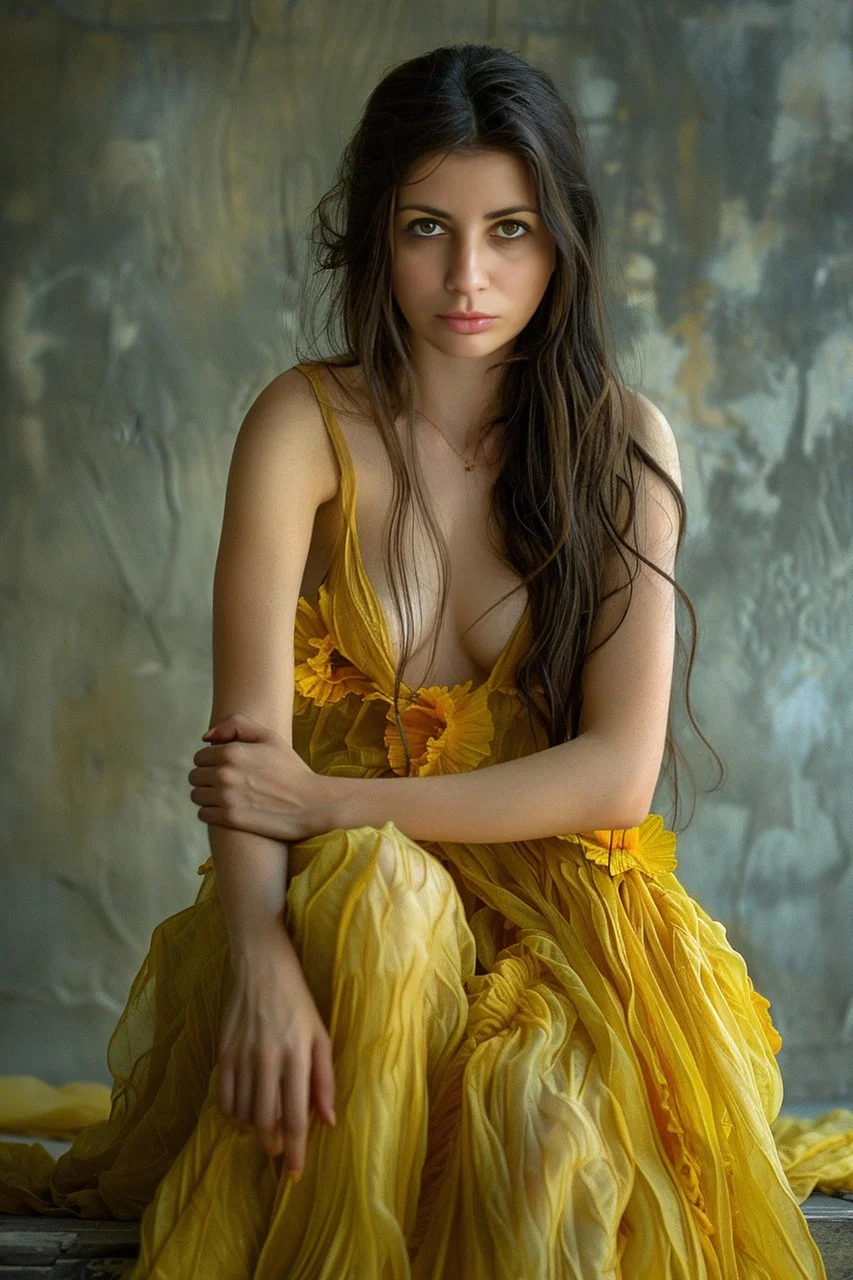 woman, model, dress, flowers