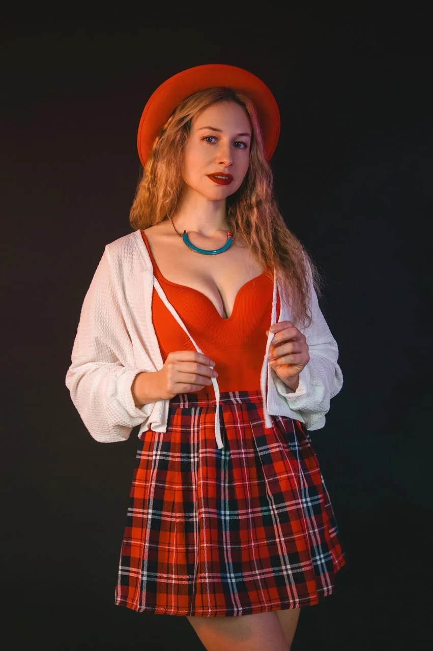 woman, fashion, red, hat