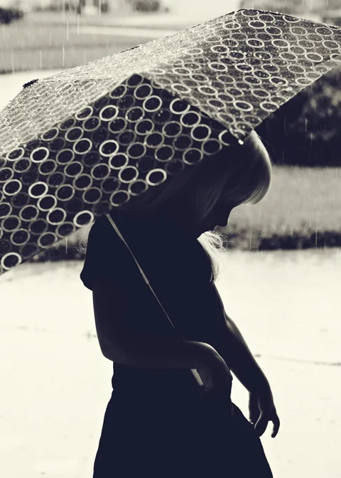 depression, girl, umbrella, rain
