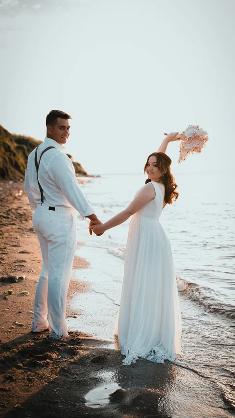 wedding, couple, nature, sea