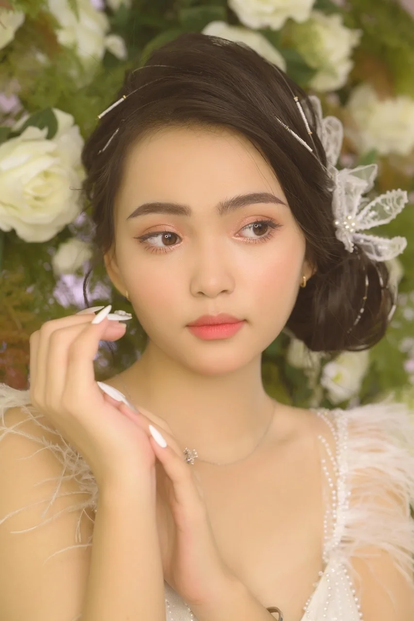woman, dreamy portrait, flowers, portrait