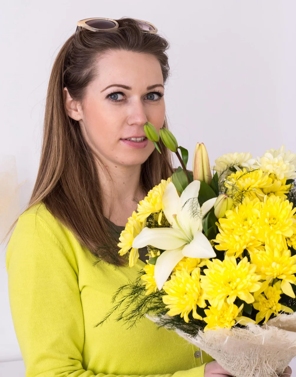 girl, flowers, happy, cute