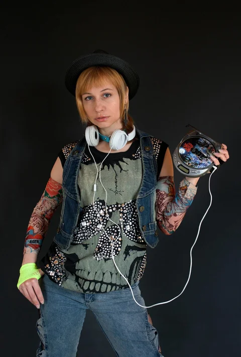 rocker, punk, headset, listening to music