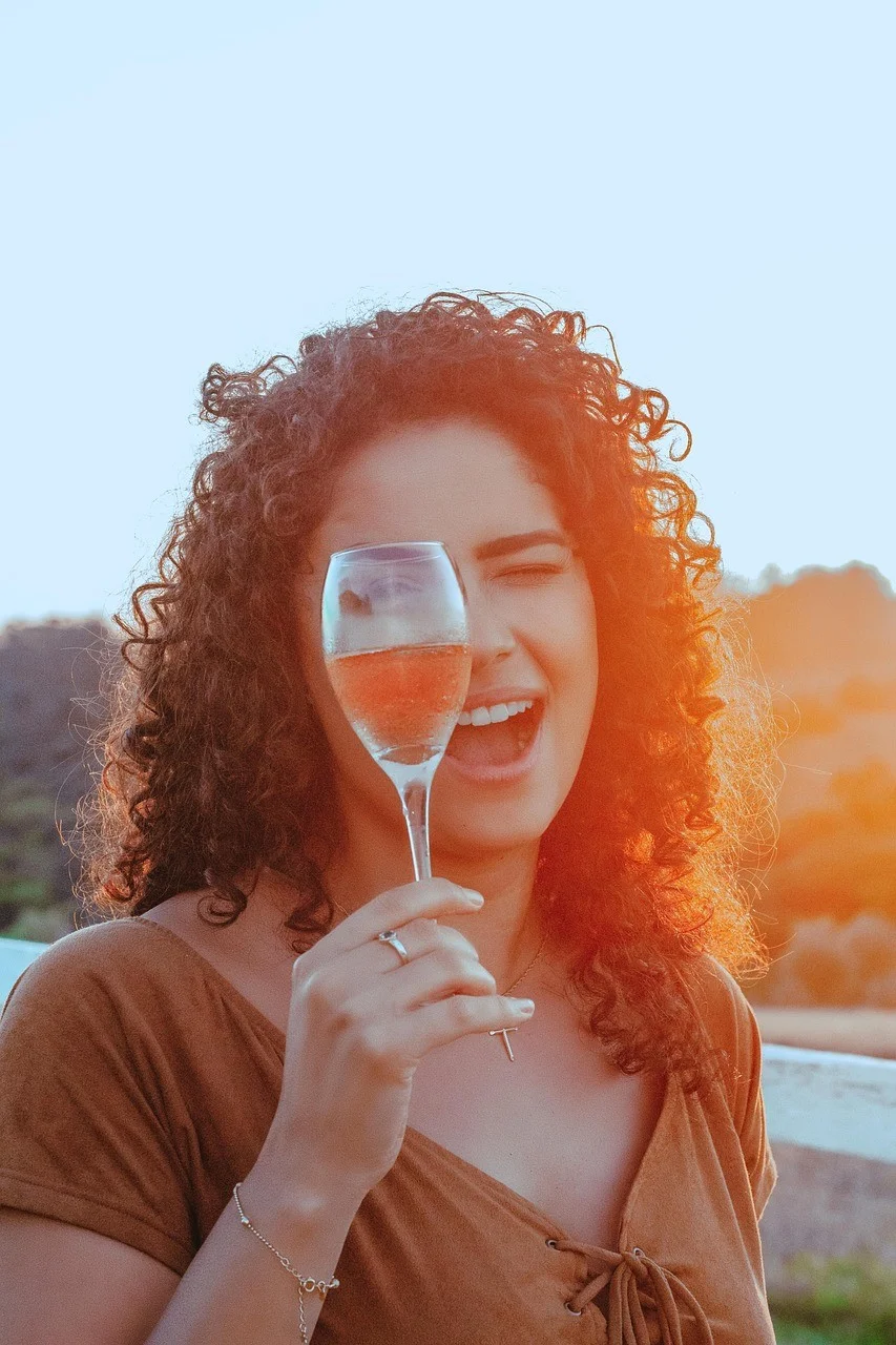 champagne, woman, portrait, outdoors