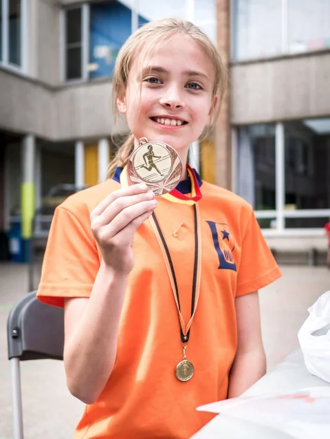 girl, medal, happy, sports