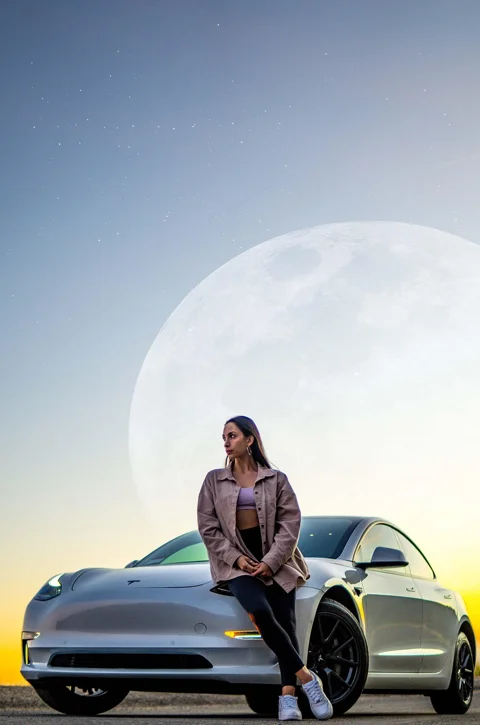 テスラ, 車, 女性, 月