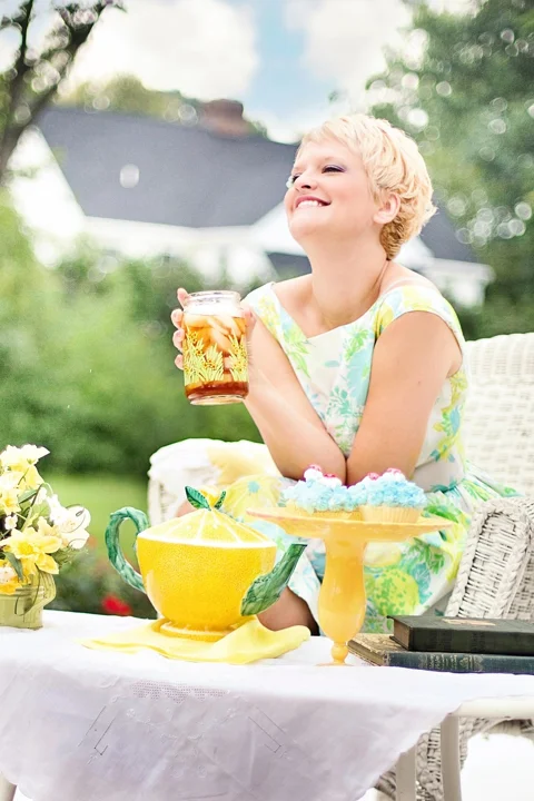 tea, summer, pretty young woman, vintage