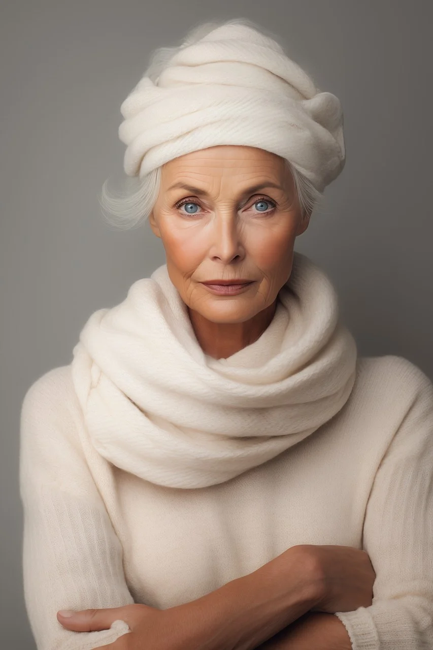 older woman, mature beauty, knitted fashion, wool knit