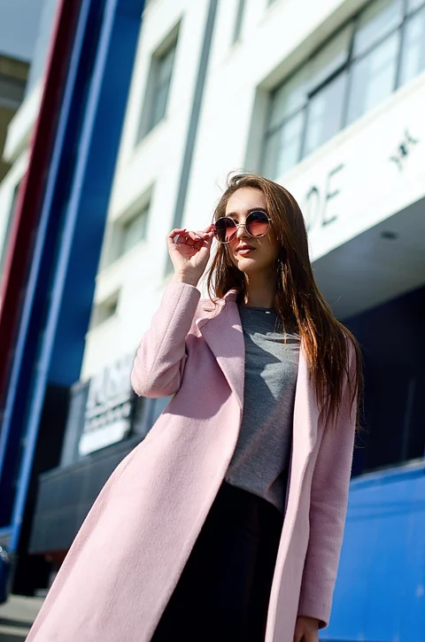 young woman, model, city, street