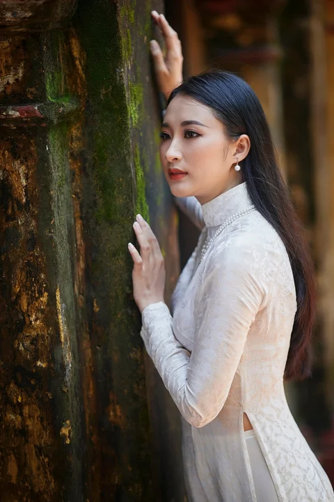 woman, portrait, ao dai, white dress