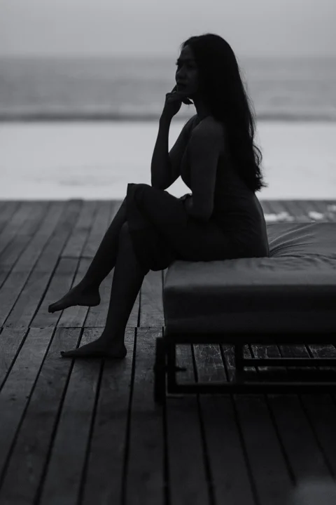 女性, 湖畔, 女性, ポートレート