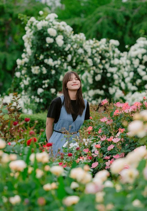 woman, model, joy, flowers