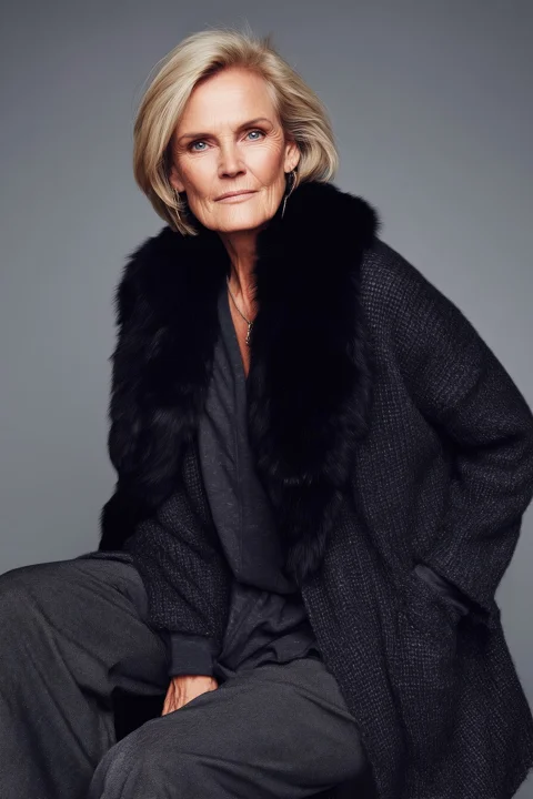 older woman, fashion portrait, knitwear, elegant woman