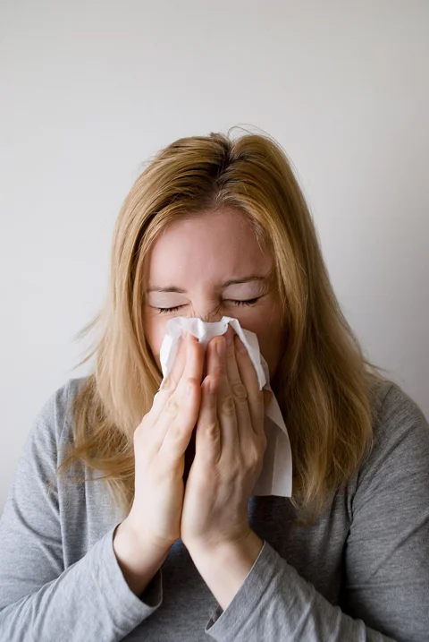 woman, sneeze, blowing nose, influenza